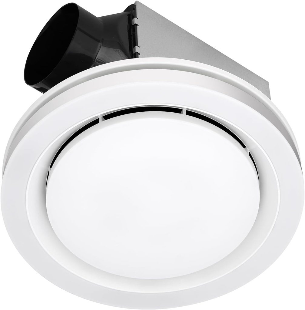 Akicon Electric Fan, 90 CFM Bathroom Exhaust Fan, 1.5 Sones, 15W Dimmable 3CCT LED Light with 5W Night Light, Modern Design, White, Flush Mount