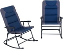 Outsunny Oversized Folding Rocking Camping Chair Set of 2, Padded Outdoor Rockers with High Back and Armrests, Portable Outdoor Patio Chairs with Steel Frame for Garden, Porch, Lawn, Navy Blue