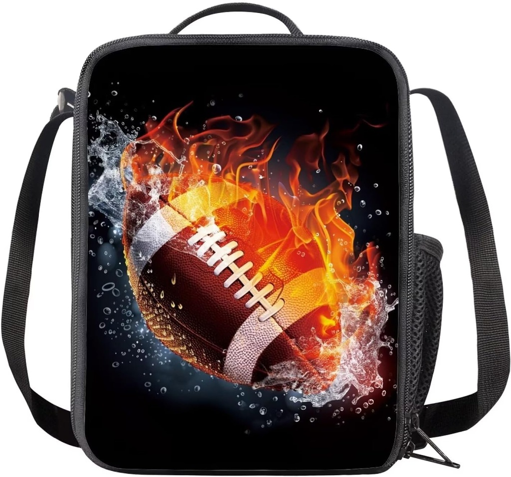 doginthehole Kids Lunch Box for Boys Cool Burning Rugby Print Insulated Lunch Bag for Teens Portable Reusable Toddler Lunch Cooler Bag for Primary Middle School