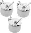 PRETYZOOM 3set Stainless Steel Condiment Jars Multi-use Seasoning Containers with Spoon and Handle for Kitchen Counter Organization Decorative Bowls
