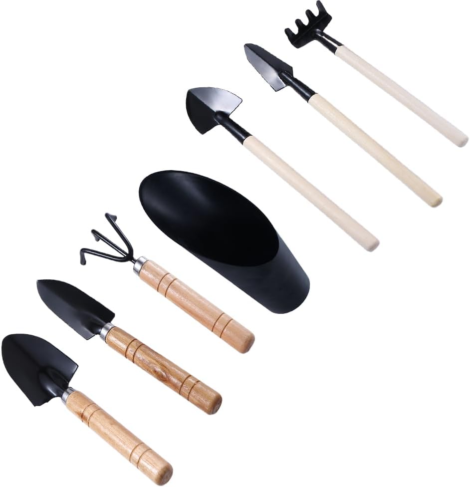 7 Pcs Succulent Gardending Hand Tools Kit -Small Shovel Rake Spade Soil Scoops-Miniature Fairy Garden Small Plants Care Mini Garden Tool Set