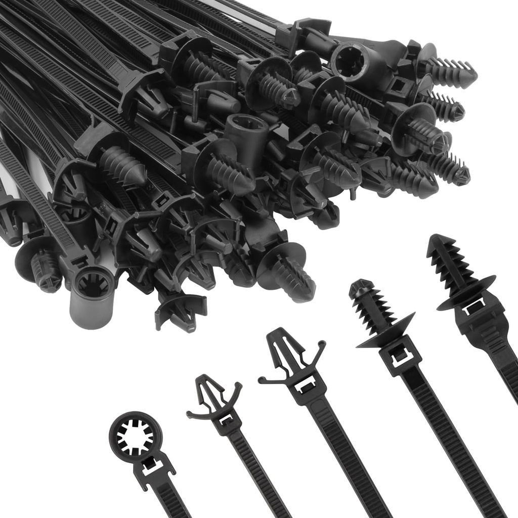 110 PCS Automotive Installation Black Push Mount Cable Zip Ties Assorted Sizes, Heavy Duty Self-Locking UV Resistant Wire Ties - For Indoor Wire Bundling, Construction, Automotive