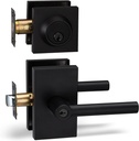 Berlin Modisch Entry Lever Door Handle and Single Cylinder Deadbolt Lock and Key Designer Series Locking Lever Handle Set [Front Door or Office] Right & Left Sided Doors Heavy Duty – Iron Black Finish