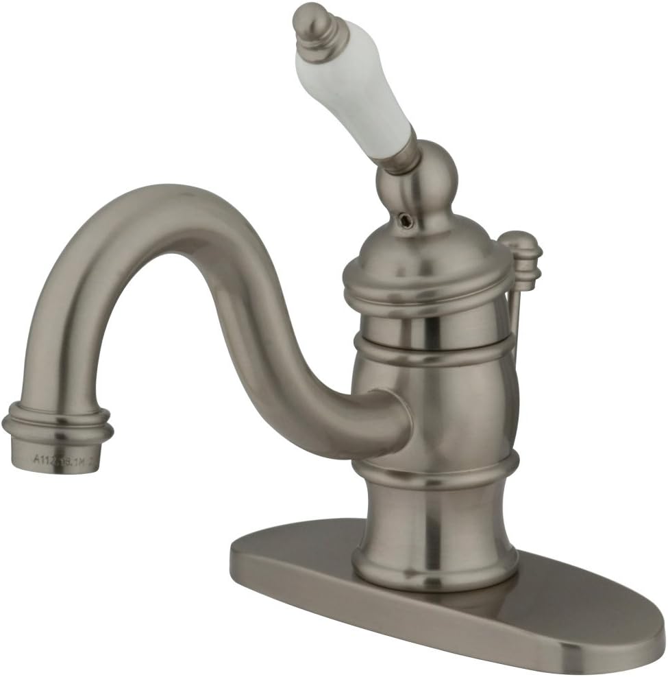 Kingston Brass KB3408PL Victorian 4-Inch Centerset Lavatory Faucet with Porcelain Lever Handle, Brushed Nickel