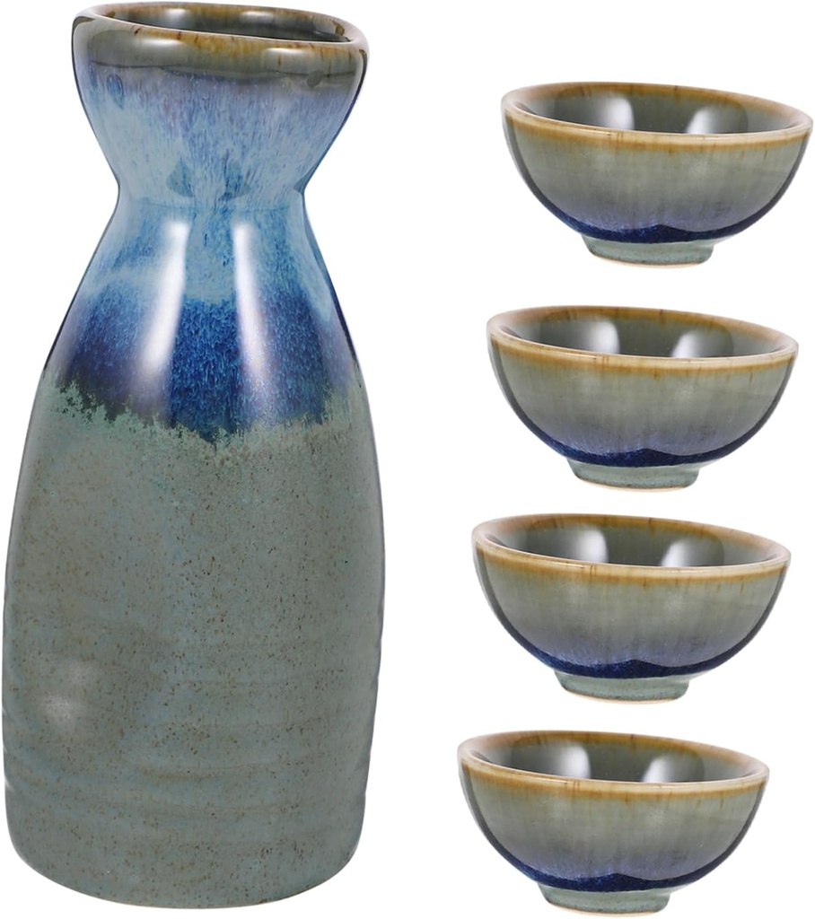 Cabilock 1Set Japanese Style Ceramic Sake Pot with Assorted Color Cups Smooth Finish Comfortable Grip for Sake Home Use