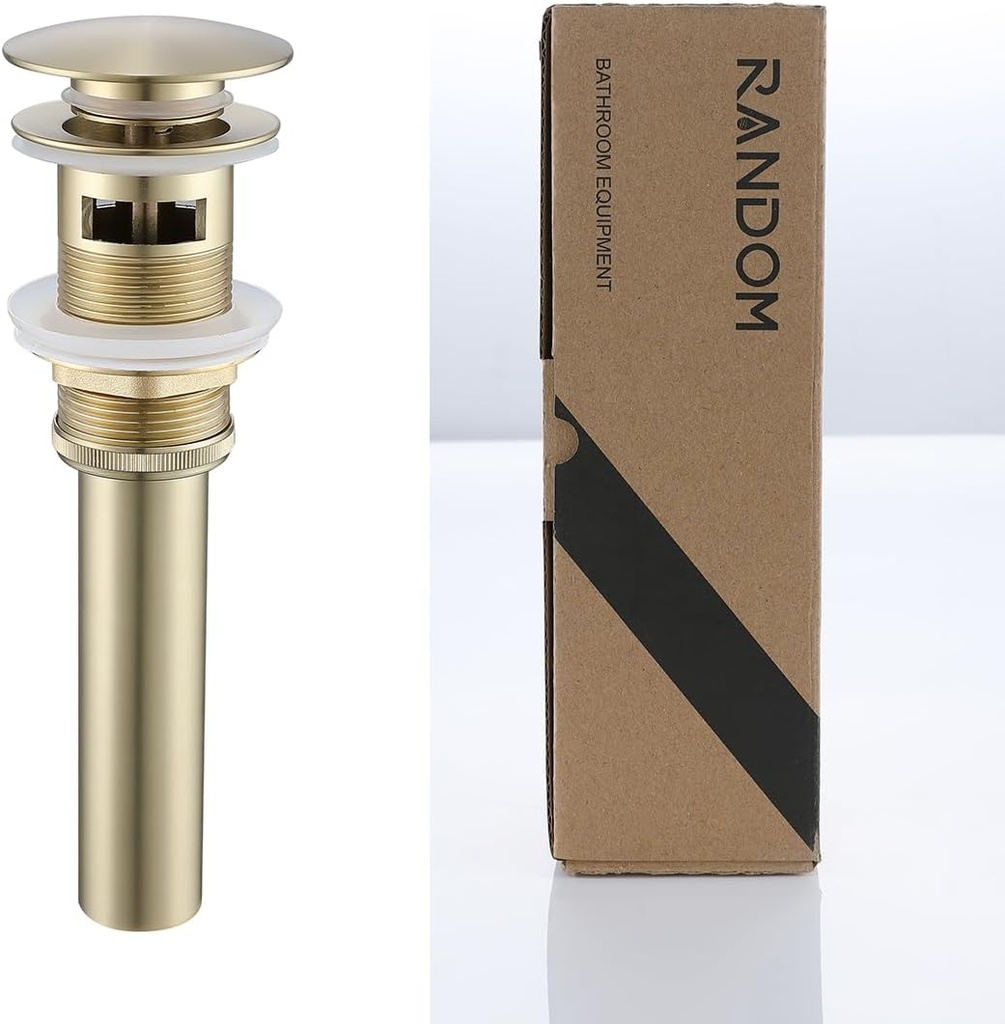 RANDOM Brushed Gold Sink Drain With Overflow Bathroom Pop Up Drain Stopper for Assembly Vessel Sink Solid Brass 83006BG.