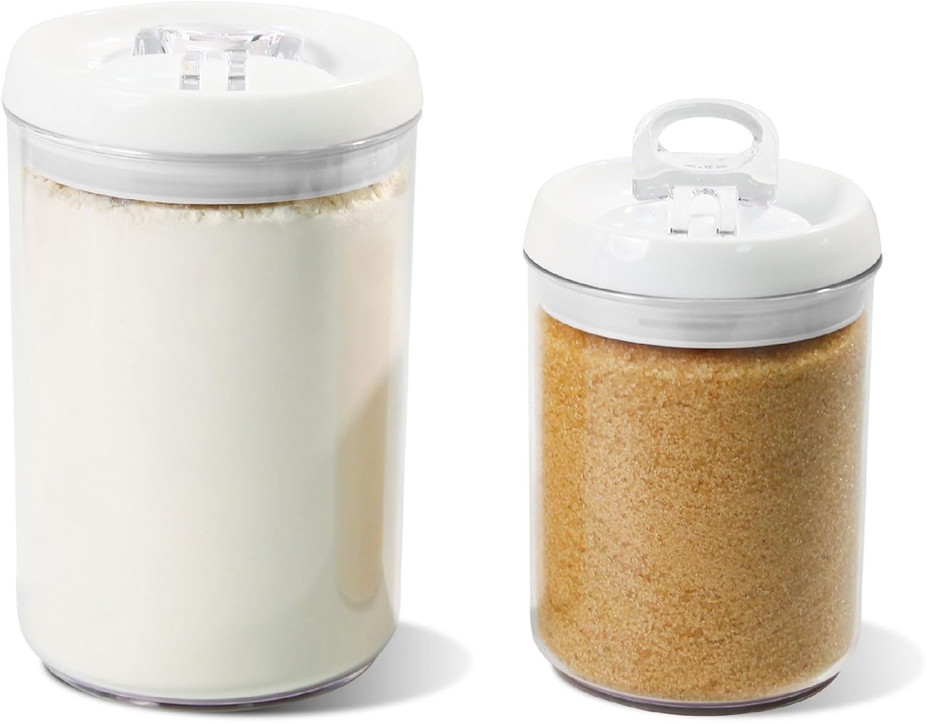 Felli Flip Tite Storage Container with Lid 6" ROUND Airtight Ring Lock Top, Plastic Canister Jar for Flour Sugar Rice Protein Powder Coffee Cracker Kitchen Pantry Organizer (1, 6" Round Nest-M 2pk)