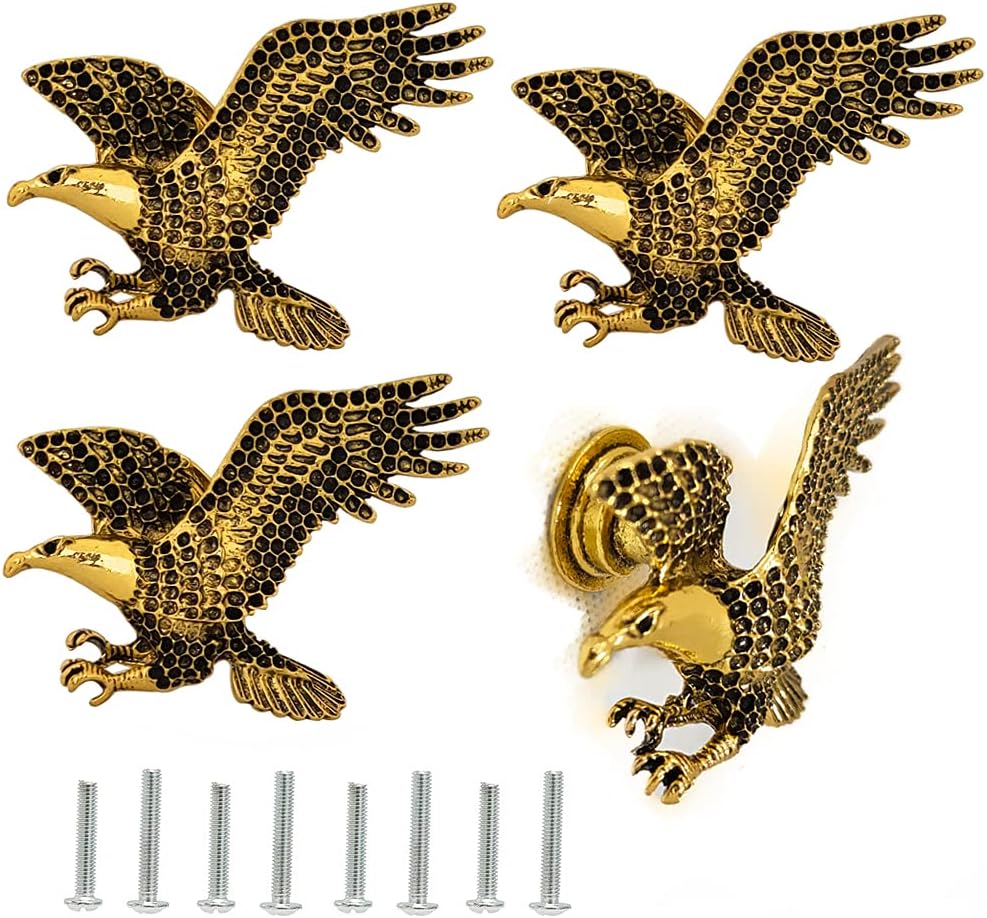 Eagle Cabinet Knob 4 Pcs Retro Animal Single Hole Handle Furniture Door Pull Hardware Golden Decoration Accessories for Cabinet Drawer Shoe Cabinet Cupboard Bedside Cabinet Wardrobe Bookcase