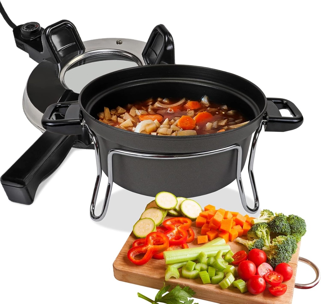 Total Chef Czech Cooker The Ultimate Electric Oven with Adjustable Thermostat Versatile Cooking Options Efficient Heating Non-Stick Pot Portable Design and Heat-Safe Stands