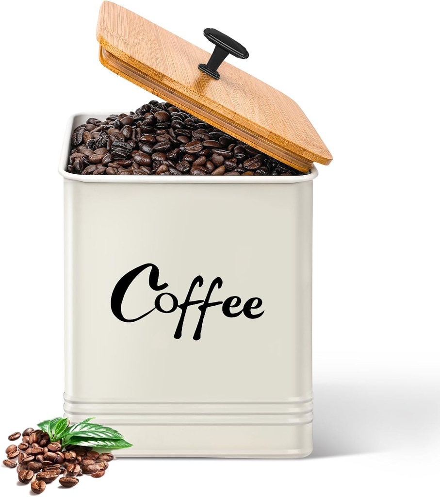 Airtight Coffee Canister-Coffee Container, Airtight 40 oz Large Iron Beige Storage Container for Coffee Grounds, Beans, Pods & More,Coffee Bar Accessories & Gifts