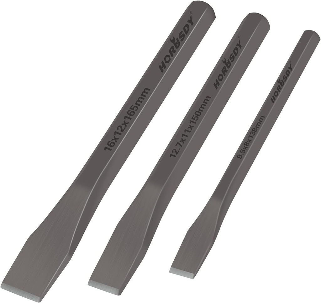 HORUSDY 3-Piece Heavy-Duty Cold Chisel Set, 3/8", 1/2", 5/8" Metal Chisels, Drop-Forged Cr-V Steel for Woodworking, Metalworking, Masonry & Carpentry