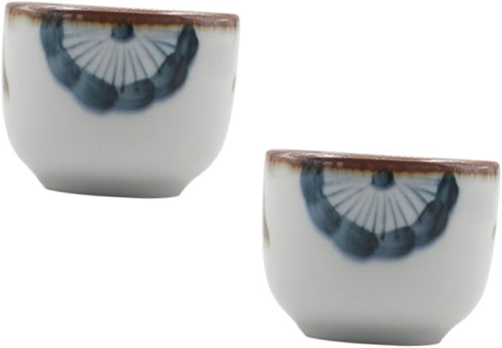 GLEAVI 2pcs Japanese Decorated Sake Cup Hand Painted Flower Tea Cup Multifunctional Ceramic