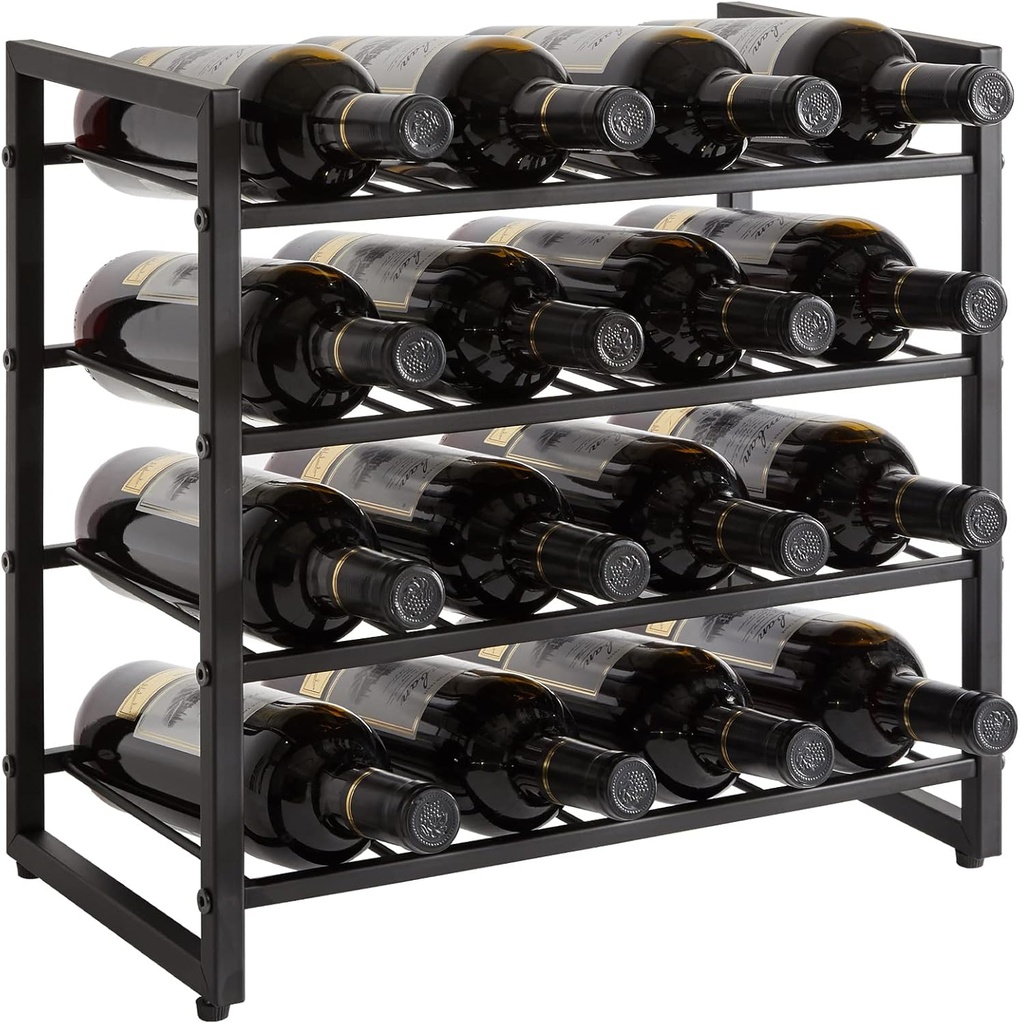 IBUYKE Wine Racks Countertop, 4 Tiers Metal Wine Rack,Wine Rack Freestanding Storage 16 Bottle Capacity, for Home Kitchen, Pantry, Wine Cellar, Bar, Black UTMJ903H