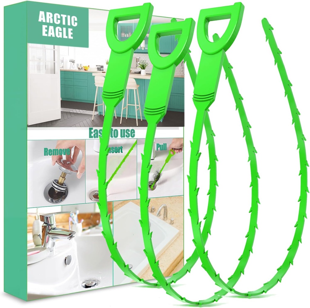 Longer Drain Clog Remover Sink Snake: 3 Pcs Hair Remover Tools for Shower Bath and Bathtub（25in Longer Size）