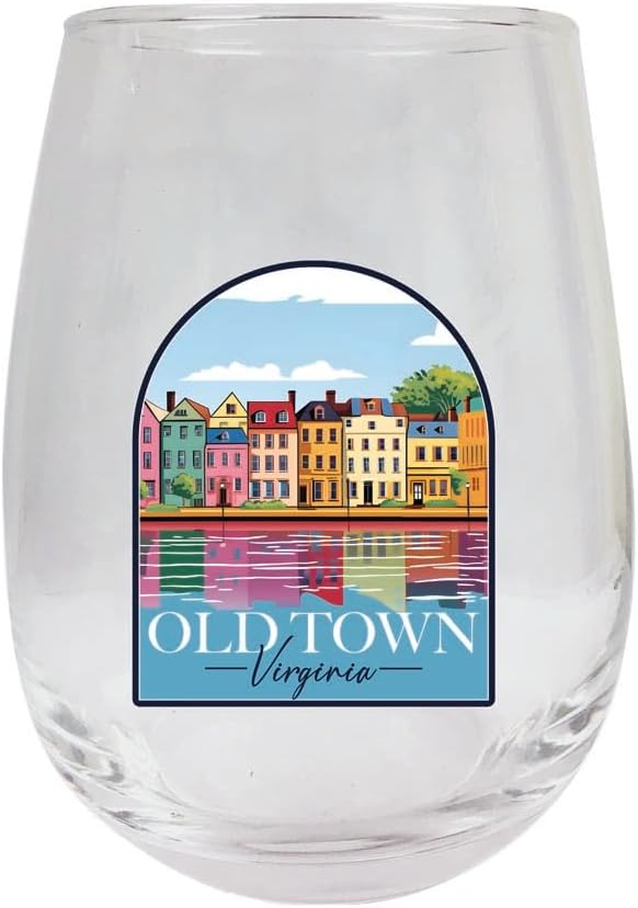 R and R Imports Old Town Alexandria Virginia Houses on the River Design Souvenir 15 oz Wine Glass 2-Pack