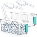 Havawish 2 Set Ice Bin and Flexible Scoop Set Plastic Freezer Ice Bin with Pull Out Handle Clear Storage Bucket for Container with Bucket Scoop (Blue,10.83 x 4.92 x 4.33 in)