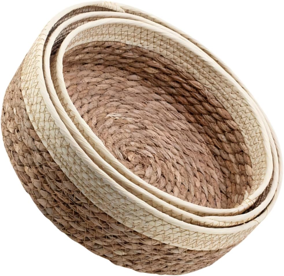 3pcs Woven Bread Basket Set Kitchen Storage Baskets Sourdough Proofing Decorative Woven Storage Box Desktop Organizer