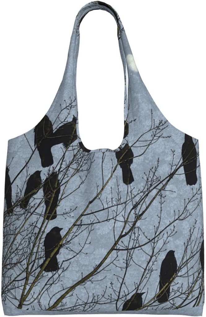 Tote Bag Kitchen Reusable Grocery Bags Black Crow Birds Canvas Tote Bag Aesthetic Reusable Shoulder Bag For Gym, Travel, Work
