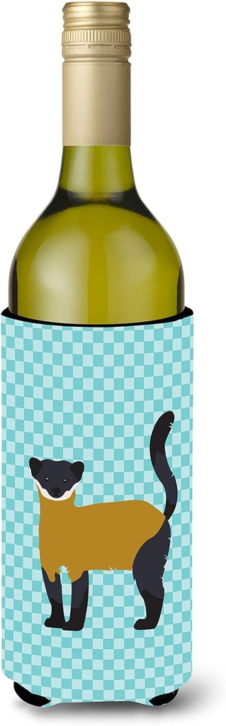 Caroline's Treasures BB8048LITERK Yellow-Throated Marten Blue Check Wine Bottle Hugger Bottle Cooler Sleeve Hugger Machine Washable Collapsible Insulator Beverage Insulated Holder