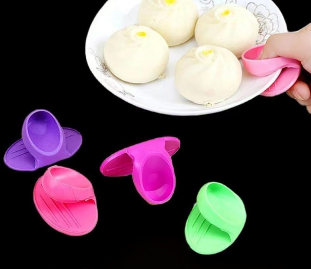 2 PCS Silicone Heat Resistant Finger Grips, Anti-Scald Mini Gloves for Kitchen, Microwave, Oven, Bowl & Plate Holder (Random Color)