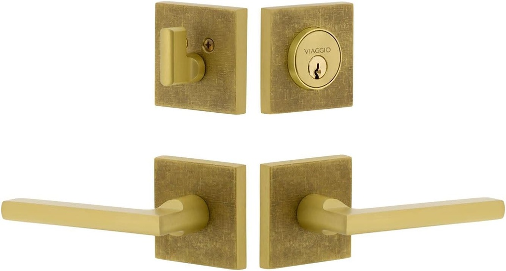 Viaggio QADMLNMIL_Combo_234_RH Motivo Right Handed Solid Brass Single Cylinder Keyed Entry Door Lever Set and Deadbolt Combo Pack - 2-3/4" Backset - Satin Brass