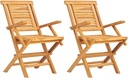 vidaXL Solid Teak Wood Brown Folding Patio Chairs – Set of 2, Garden Seating with Armrest & Backrest, Water- Outdoor Furniture