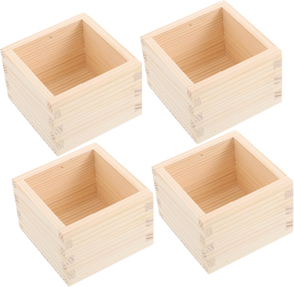 GLEAVI 4pcs Japanese Style Wooden Sake Box Cup Holder for Sushi and Sake Design for Home and Restaurant Use Gatherings