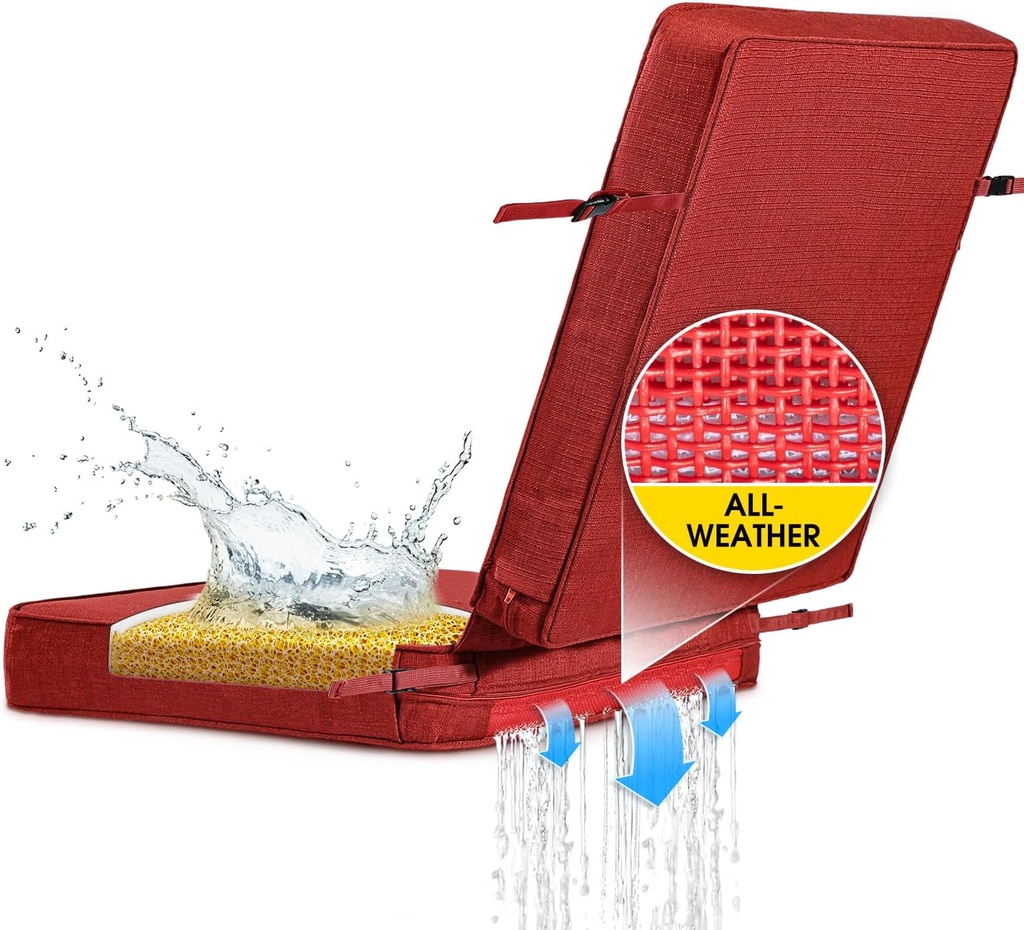 SUNROX DryFast Foam FadeShield Water Resistant Outdoor All-Weather Deep Seating Cushion Set 21"x44"x3" Burgundy