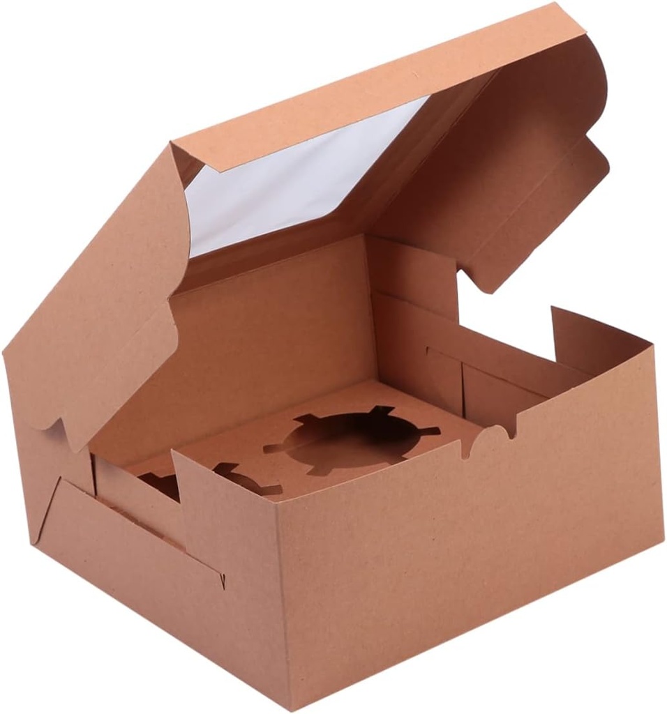 Zerodeko 12Pcs Kraft Paper Cupcake Boxes with Window Dessert Packaging Container for Cake Muffin Design Food Packaging