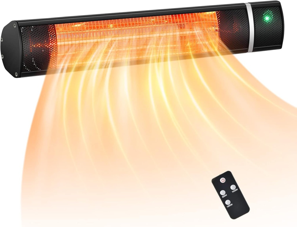 Tangkula 1500W Wall-Mounted Patio Heater, Electric Gold Tube Infrared Space Heater w/ 3 Power Settings, Remote Control, IP65 Waterproof Fast Heating Patio Heater for Indoor/Outdoor (Black)