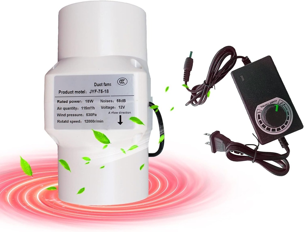 Inline Blower 3Inch 12V DC Small Duct Fan Air Intake Exhaust Ventilation System PVC Pipe Fan East Install for Air Circulaion Attic Workshop 67CFM/18W (Size : Adjustable speed)