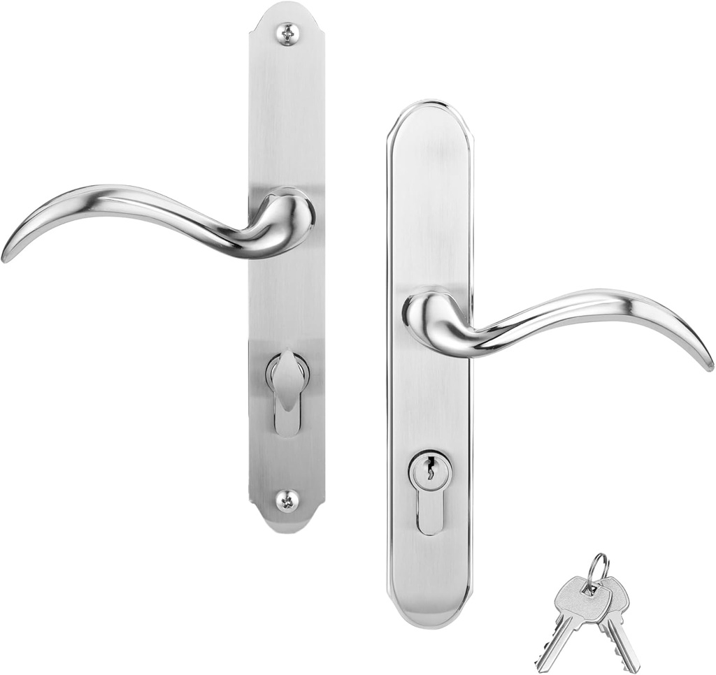 Storm Door Handle Replacement Compatible with Pella, Storm Door Handle Set with Key and Lock Cylinder for Storm Doors and Screen Doors, Mortise Lock Not Included (Brushed Nickel)