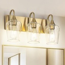 AUTELO Vanity Lights, 3-Light Bathroom Light Fixtures in Brushed Gold Finish with Clear Wine Glass, Gold Vanity Lights for Bathroom, Vintage Wall Sconces for Mirror Kitchen, V9350-3 BG