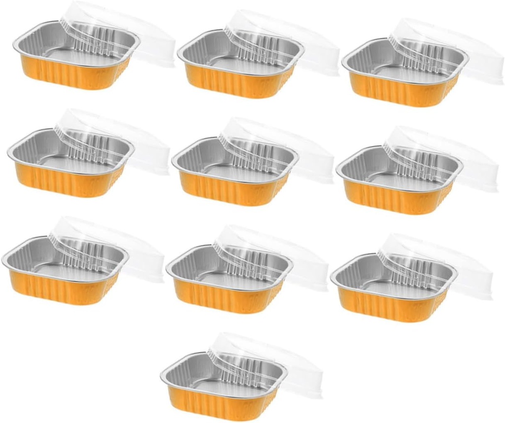 10pcs Aluminum Foil Baking Box Plastic Covers Compact Food Containers for Cupcakes Desserts and Bbq Events for Camping Parties and Outdoor Use