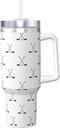 Hockey Stick Pattern 40 Oz Tumbler With Handle And Straw Lid, Insulated Reusable Stainless Steel Travel Mug Iced Tea Or Coffee, Smoothie And More