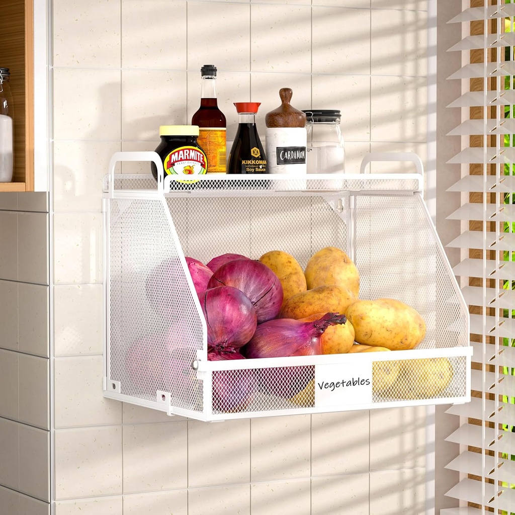 Hanging Fruit Basket for Kitchen, Kitchen Organizers and Storage Potato Onion Vegetable Storage Wall Baskets Pantry Organizers and Storage Stackable Basket