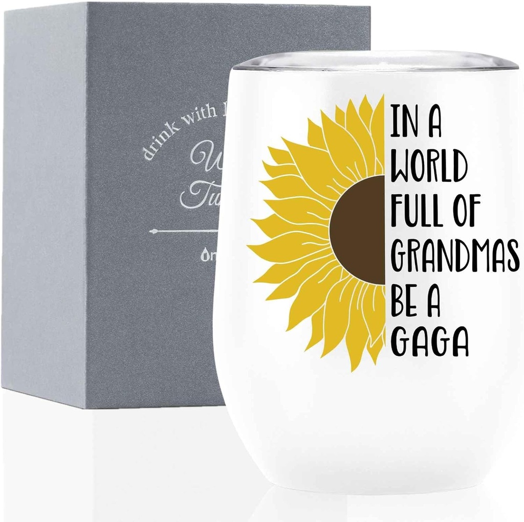 Onebttl Gaga Gifts, Sunflower Grandma Gifts, 12oz Stainless Steel Insulated Tumbler for Sunflower Lovers, Perfect for Mother's Day, Birthday