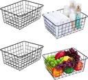 Kitchen Wire Baskets Farmhouse Decor Metal Food Storage Organizer, Household Refrigerator Bin with Built-in Handles for Cabinets,Pantry Set of 4 (Black)