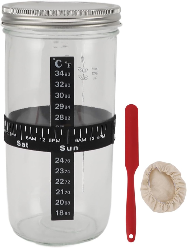 Sourdough Jar Baking Companion, Fermentation Box Sourdough Care, Sourdough Starter Jar with Days of the Week Marked Rubber Band, Sourdough Attractive and Efficient for