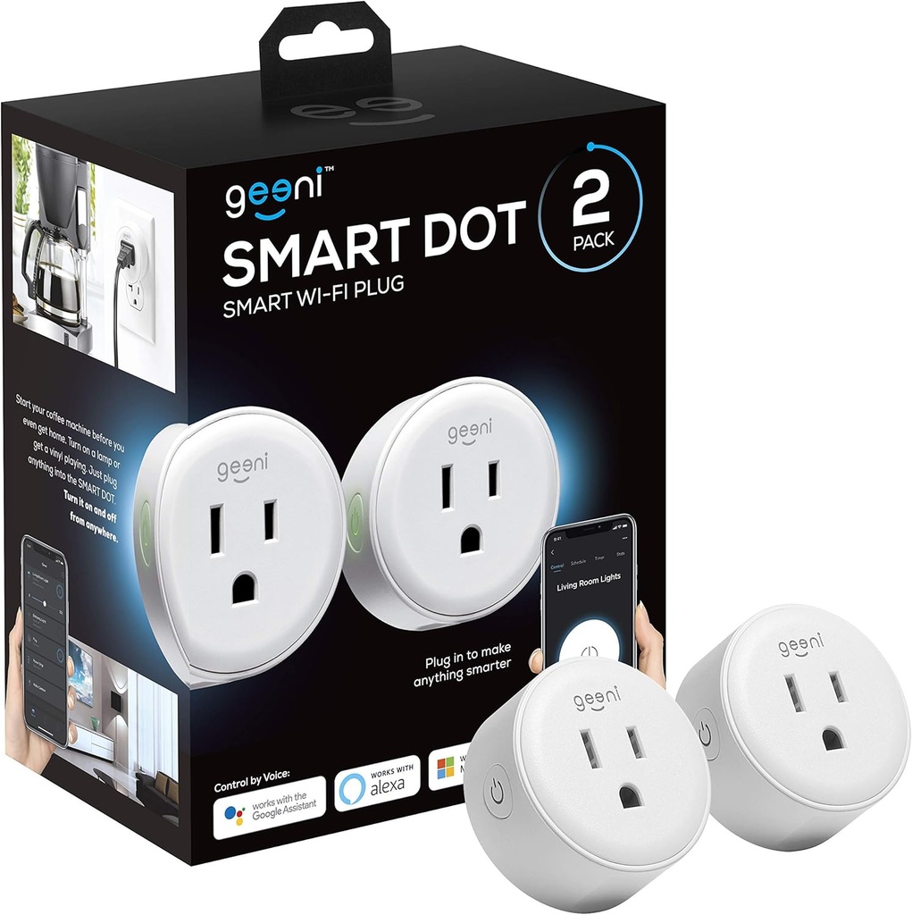 Geeni Dot Smart Plug with 2.4GHz WiFi Connectivity – 2-Pack Compact, Fire-Resistant Smart Outlet Plugs with Schedule & Timer – No Hub Needed, Supports Alexa & Google