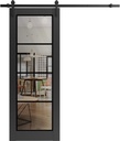 Sturdy Barn Door Clear Tempered Glass | Lucia 2466 Matte Black | 6.6FT Black Rail Hangers Heavy Hardware Set | Modern Solid Panel Interior Doors-18" x 80"-Clear Glass-Black Rail