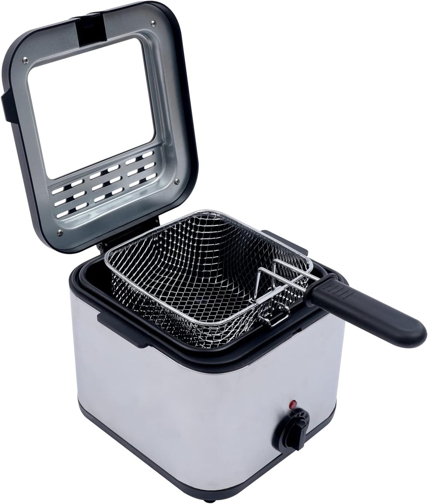 1KW 2.5L Electric Deep Fryer With Basket Small Fryer Stainless Steel Fish Fryer,Removable Basket, Lid with Viewing Window