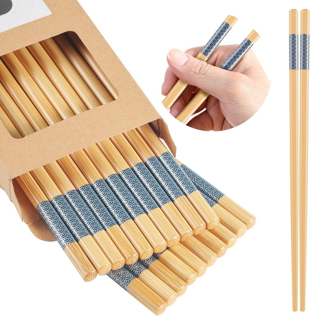 10Pairs Bamboo Chopsticks Reusable | Dishwasher Safe | Non slip | Chinese -（9.45in）