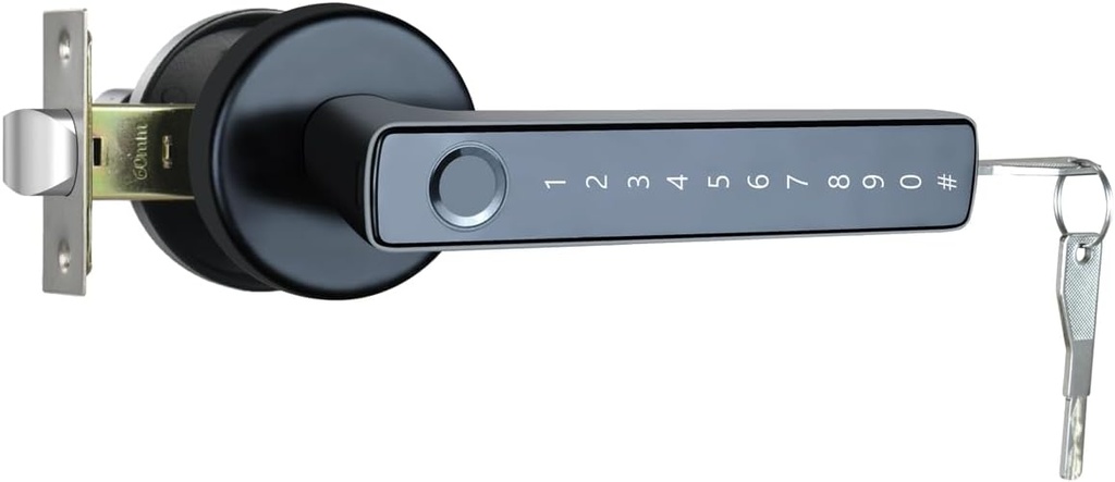 ETEKJOY Smart Door Lever Lock 4-in-1 App+Fingerprint+Passcode+Key Left/Right Reversible Handle Keyless Entry Auto Lock Knob Home Office Hotel Apartment Bedroom (Black with App)