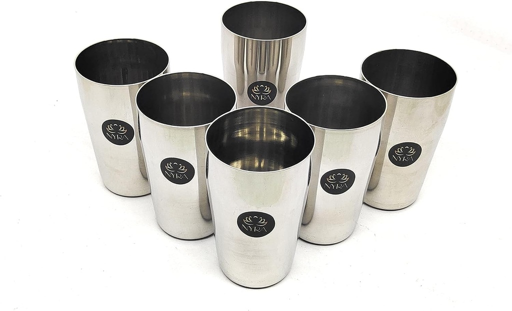 NYRA® Stainless Steel Water Glass/Serving Unbreakable Drinking Glasses Plain Design for Everyday Use – 450 ML Each, Solid (Pack of 6)