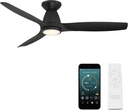 Skylark Smart Indoor and Outdoor 3-Blade Flush Mount Ceiling Fan 54in Matte Black with Adjustable CCT 2700K-3000K-4000K-5000K LED Light Kit and Remote Control works with Alexa and iOS or Android App