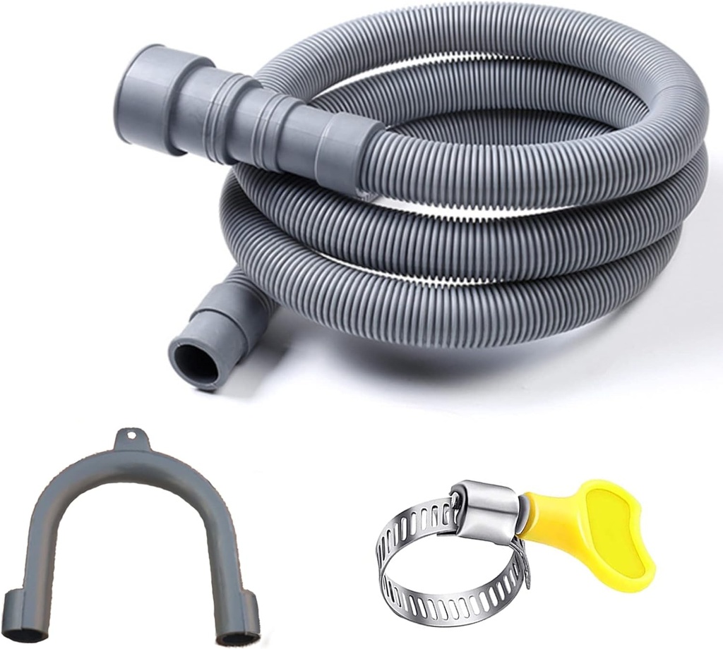 HLMOptimo 6 Feet Universal Washing Machine Drain Hose Flexible Dishwasher Drain Hose Extension Kits Corrugated Washer w/ 2 Clamps 1 adapter 1 U-Bend Holder
