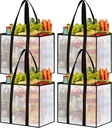 4 Pack Reusable Grocery Bags, Heavy-Duty Shopping Bags with Sturdy Handles, Water-Resistant & Foldable Organizer, Shopping Bags for Groceries, Market, Car Trunk, Multi-Purpose, 33L