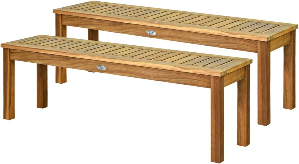Tangkula 52 Inches Acacia Wood Outdoor Bench for Dining Room, Entryway, Poolside, Garden - Patio Backless Dining Seat with Slatted Design, Ideal for Outdoors & Indoors