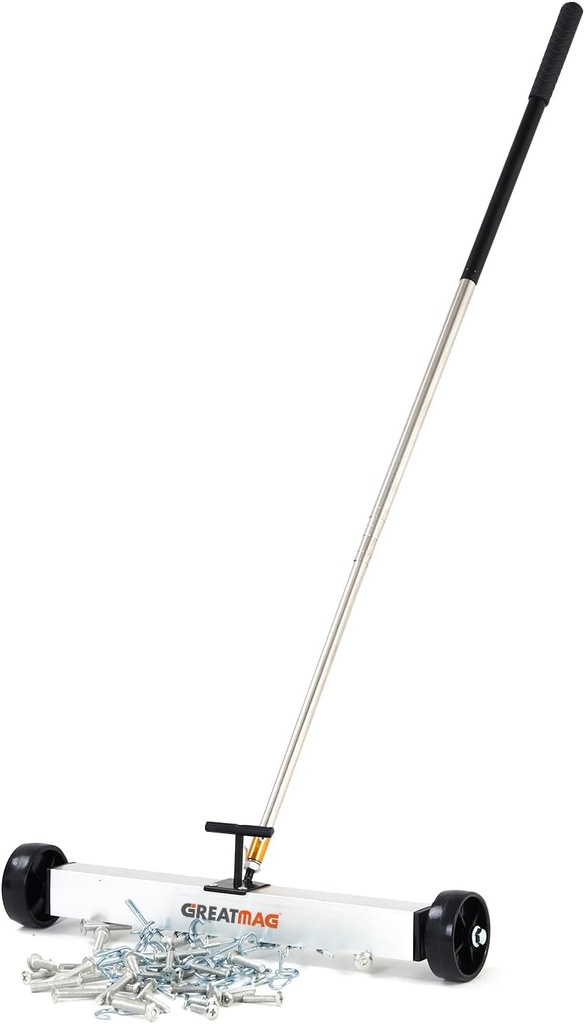Rolling Magnetic Sweeper Magnetic Pickup Tool Magnetic Sweeper with Wheels Nail Magnet Sweeper 17 inch Heavy-duty Magnetic Lawn Yard Sweeper, Capacity with Quick & Release